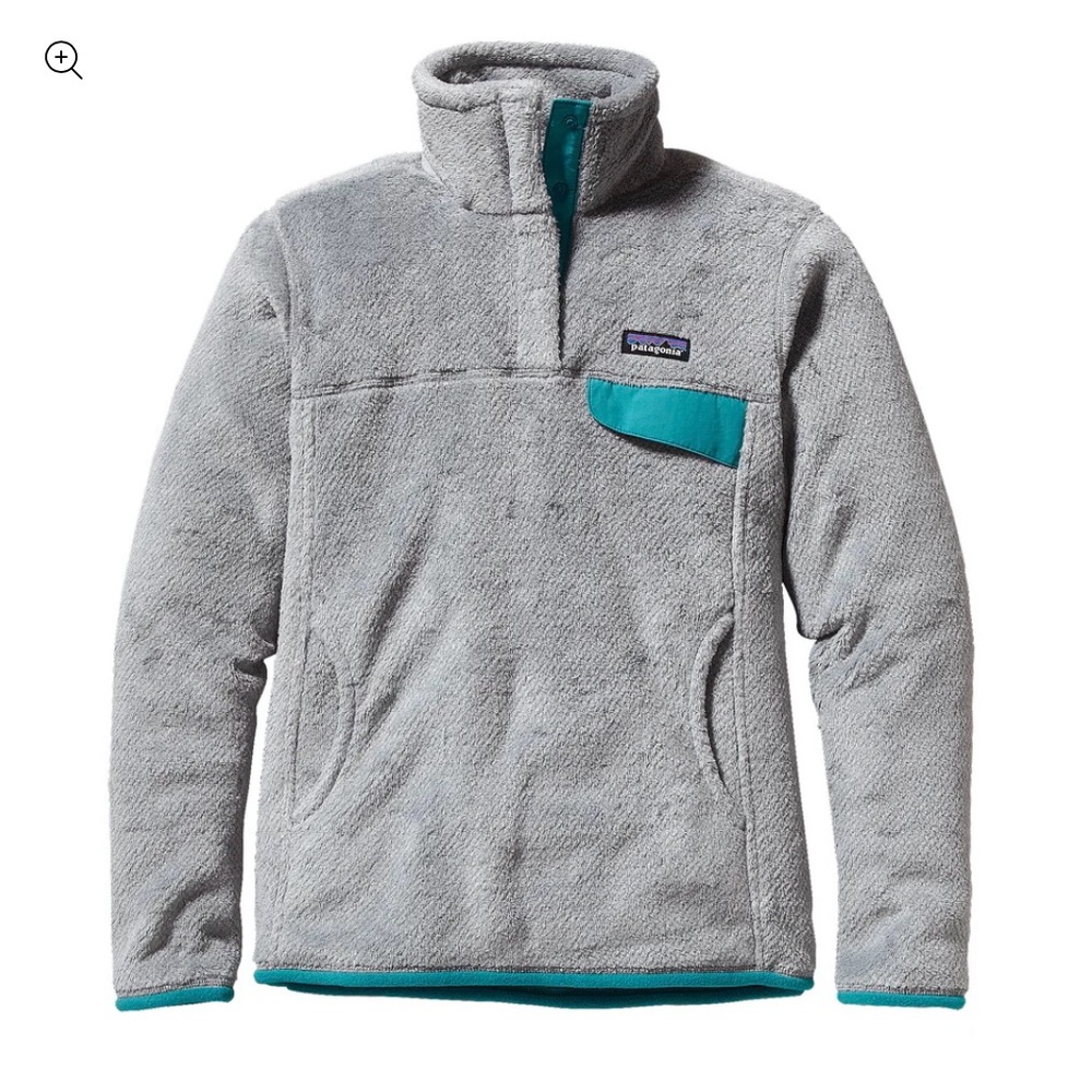 Patagonia Gray and Teal Snap Fleece